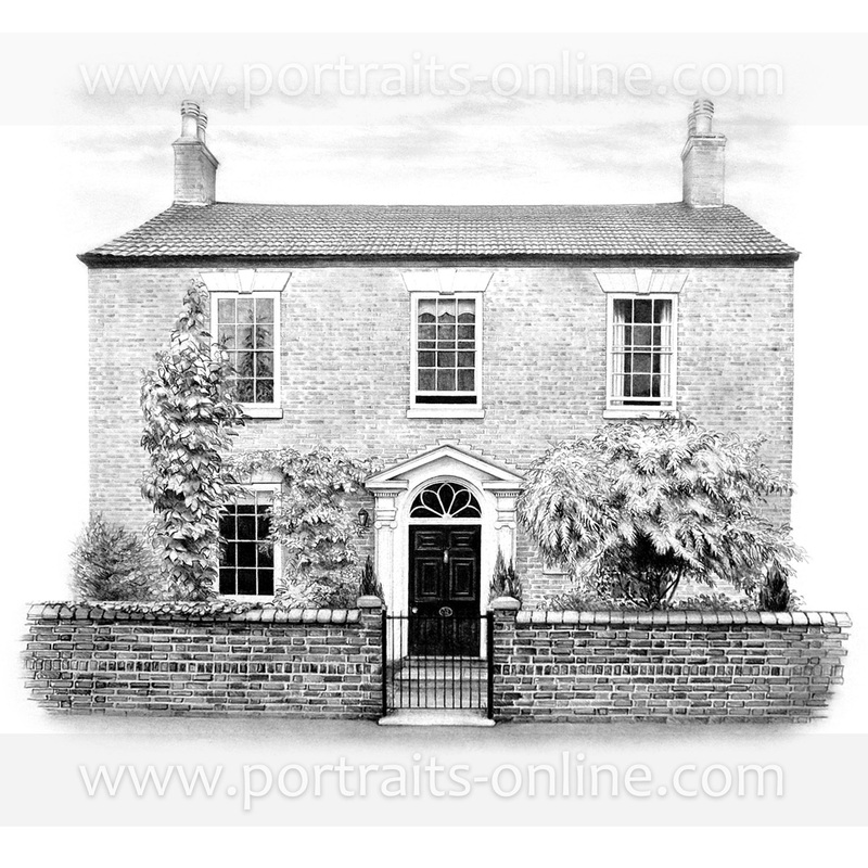 Edwardian town house pencil portrait drawing